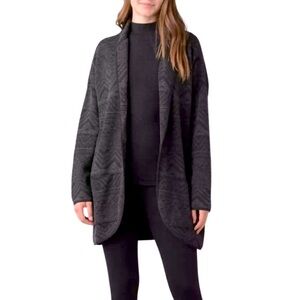 Prana Sz M Sevie Charcoal Intarsia Aztec Cardigan Sweater Jacket Rolled Collar
